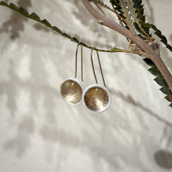 Small Single Pod Earrings, matte gold with sterling silver hooks