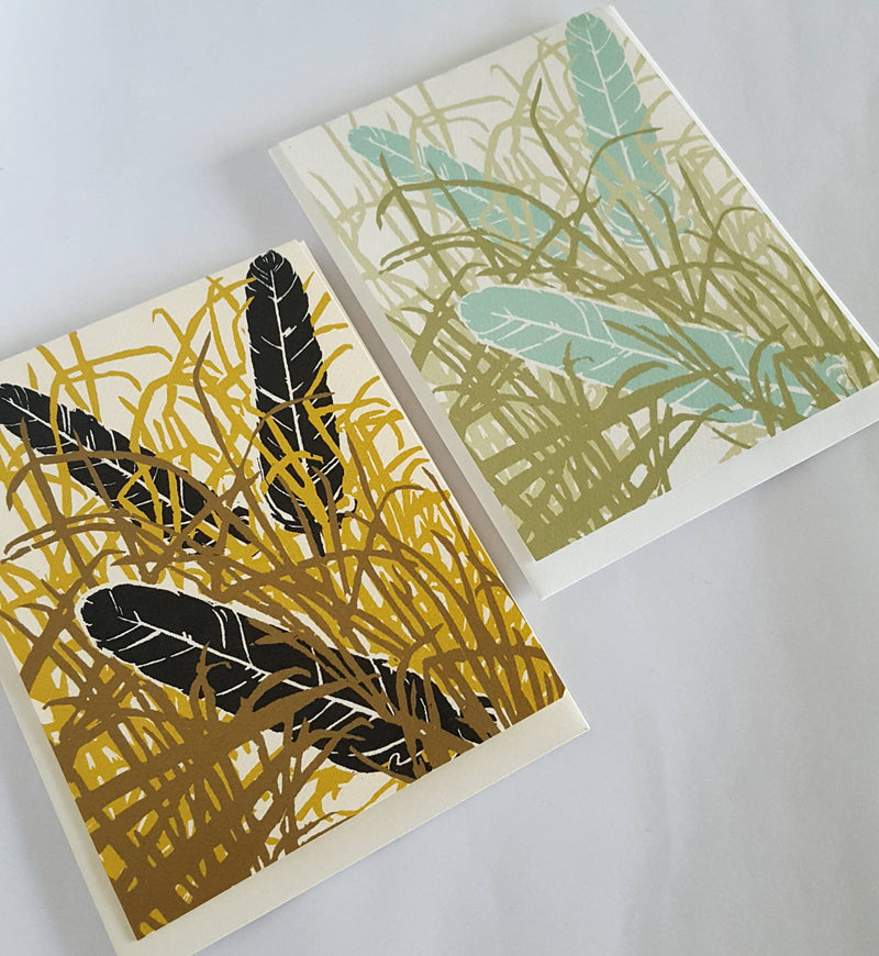 Feathers In Grass Blank Note Card / Fine Art Greeting Card