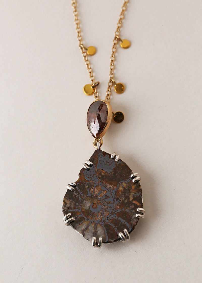 Ammonite and Diamond Pendant