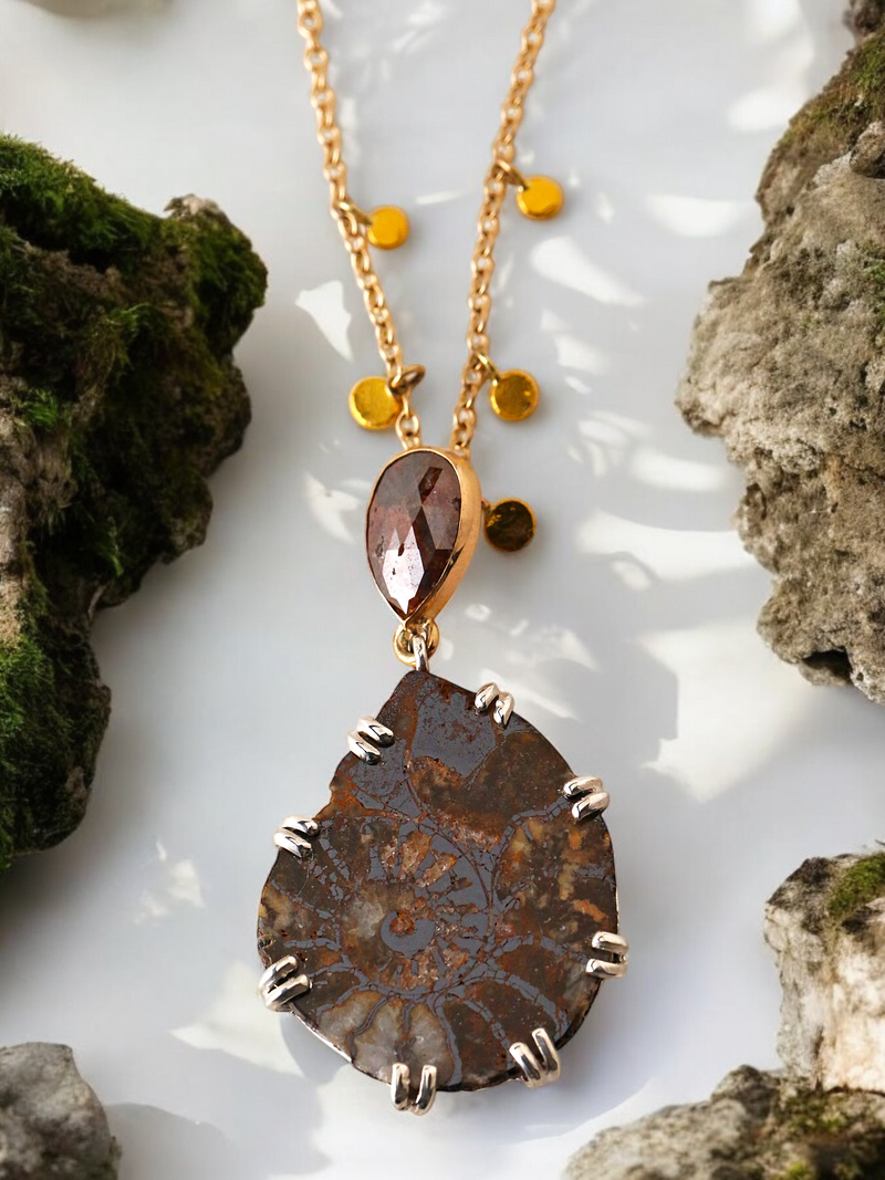 Ammonite and Diamond Pendant