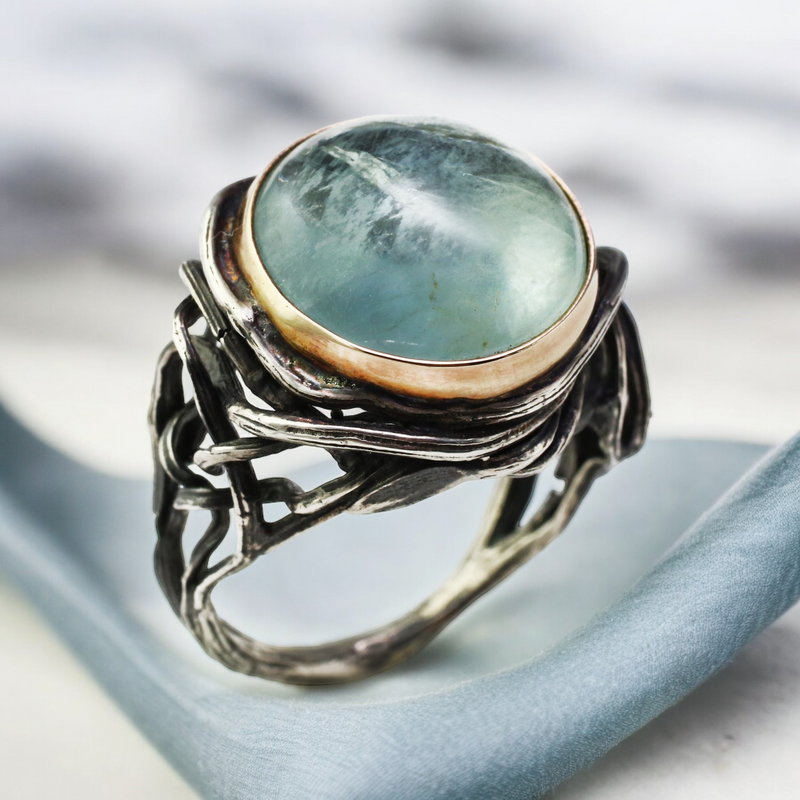 Aquamarine Peony Bramble Ring