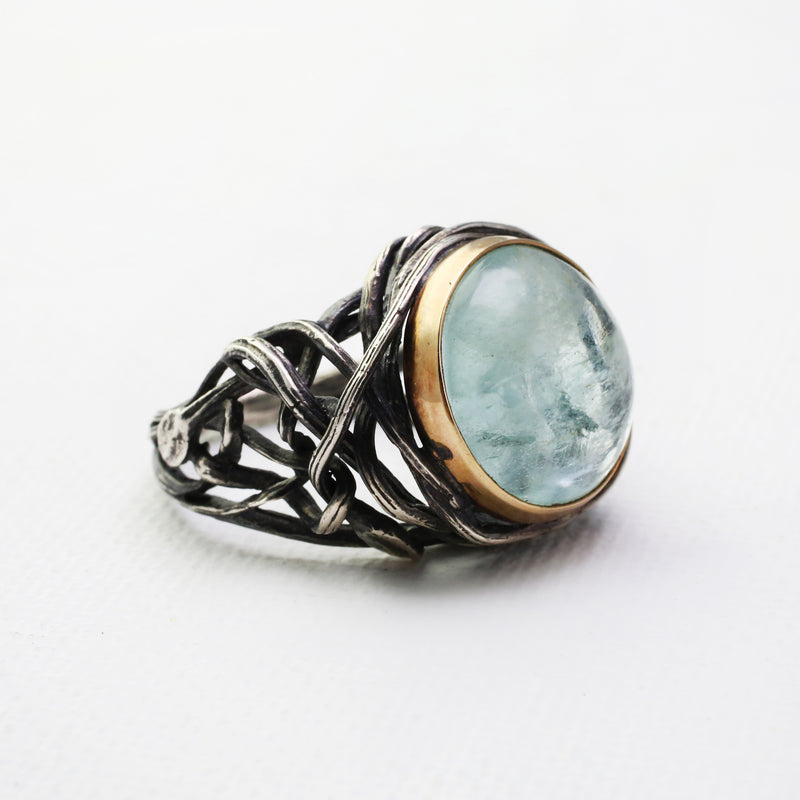 Aquamarine Peony Bramble Ring