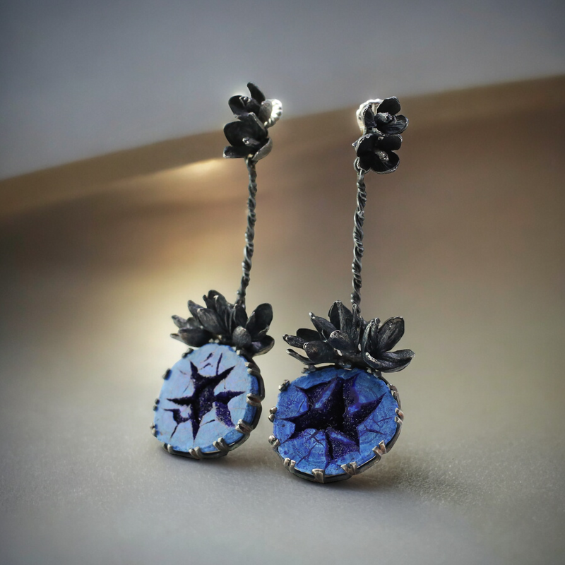 Azurite Geode Drop Earrings