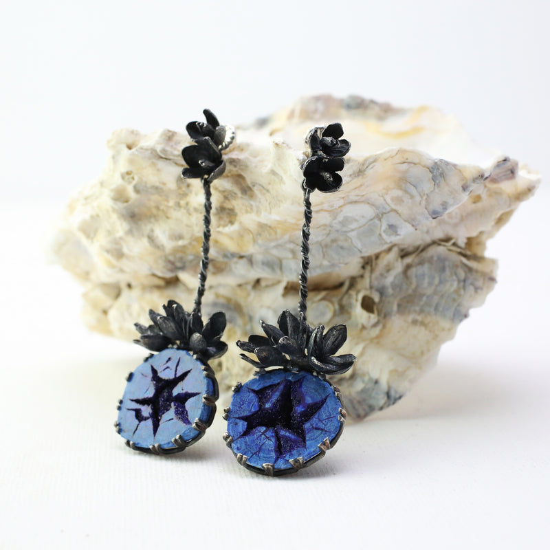 Azurite Geode Drop Earrings