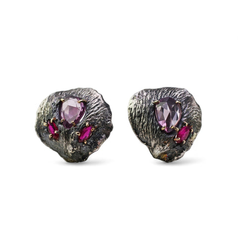 Sapphire and Ruby Petal Studs