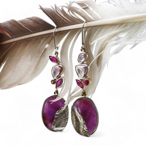 Ruby and Cluster Petal Drop Earrings