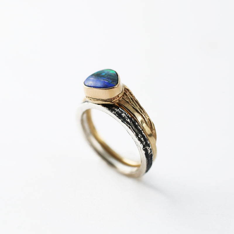 Gold Pinion Stackable Solitaire Opal Ring