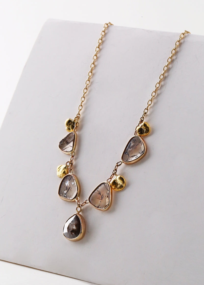 Golden Diamond Quint Necklace with Grains