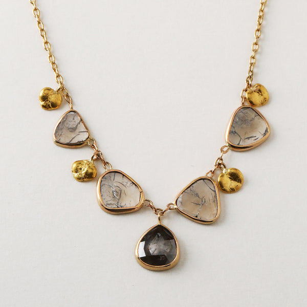 Golden Diamond Quint Necklace with Grains