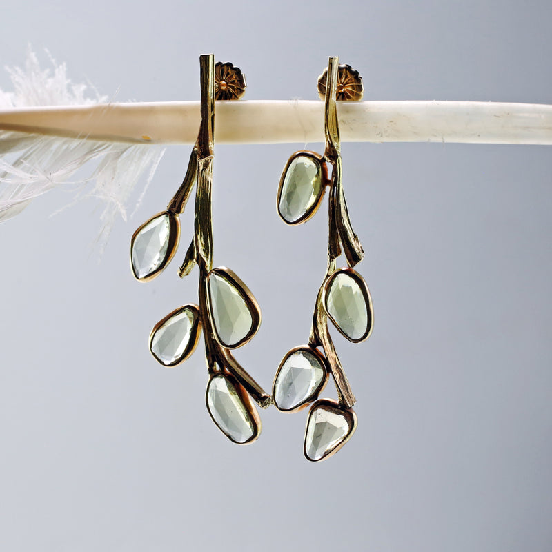 Golden Green Sapphire Grass Earrings