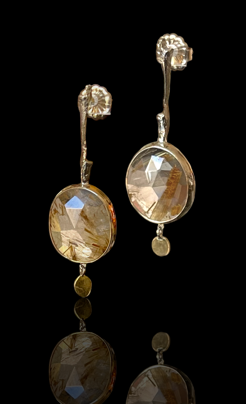 Grass Bulb Earrings with Quartz and Grain