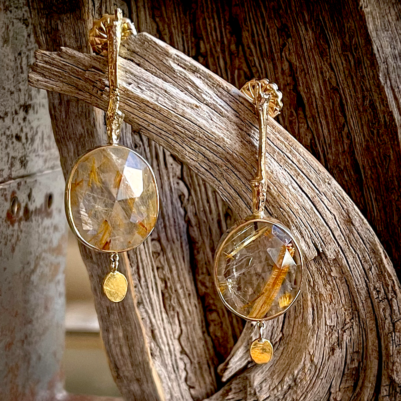 Grass Bulb Earrings with Quartz and Grain