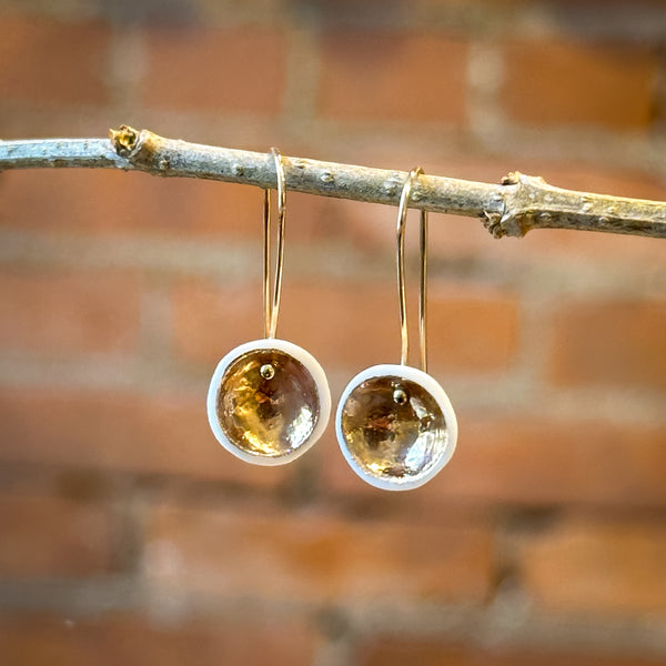 Small Single Pod Earrings, white and gold