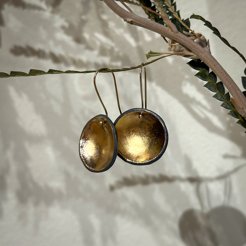 Large Single Pod Earrings, black and gold