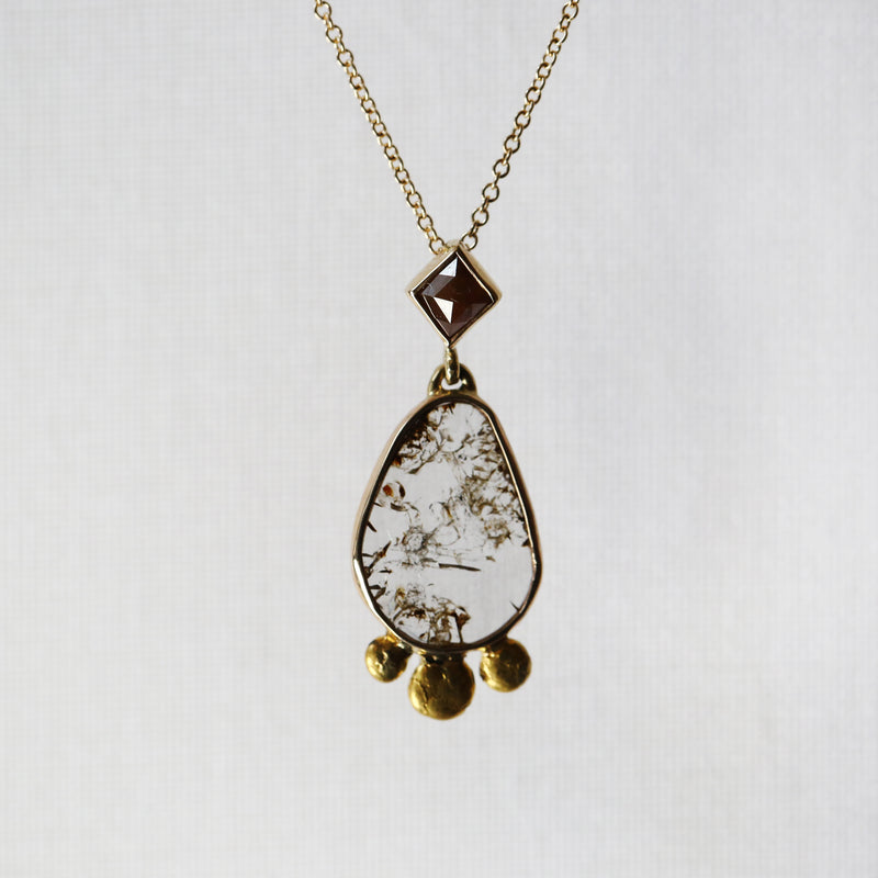 Kite Diamond and Diamond Slice Pendant with Gold Grains