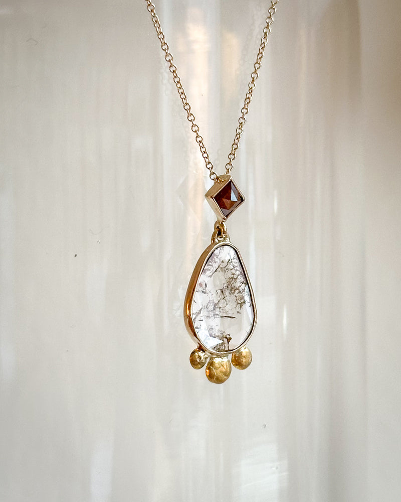 Kite Diamond and Diamond Slice Pendant with Gold Grains