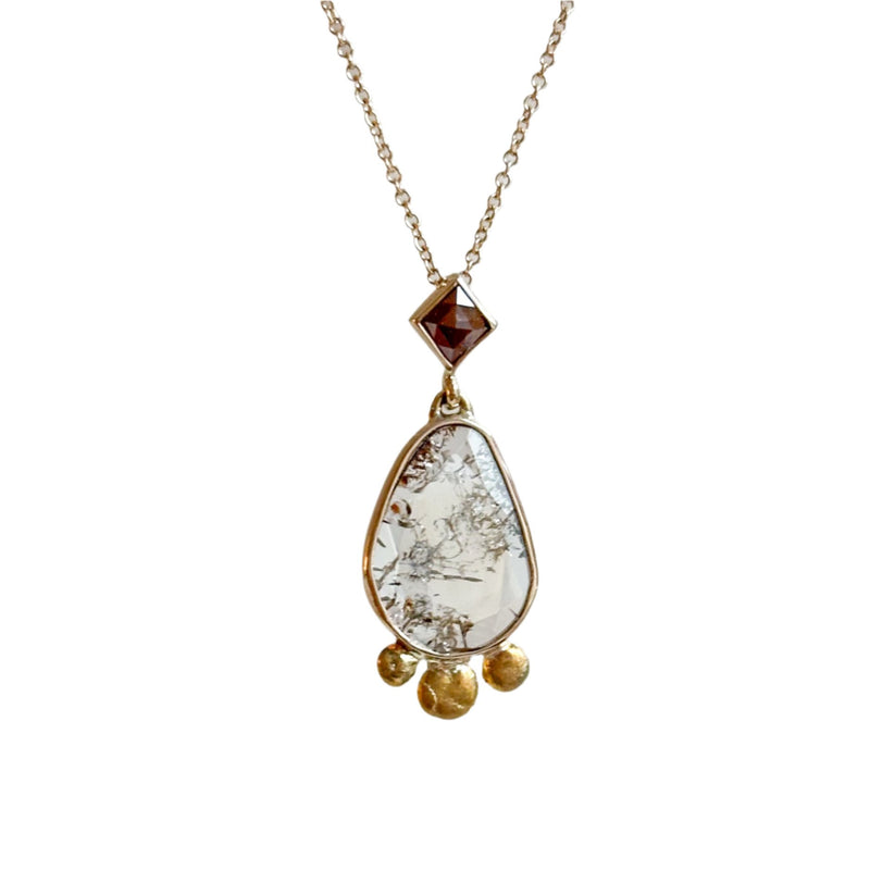 Kite Diamond and Diamond Slice Pendant with Gold Grains