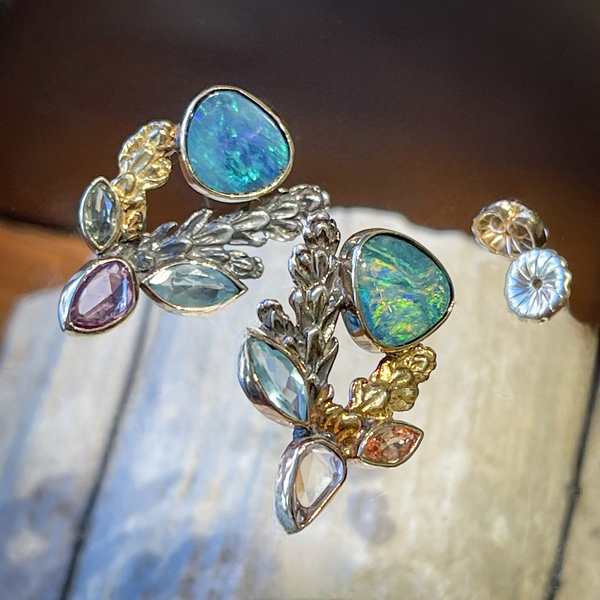 Opals, Sapphires, and Citrine Cedar Garden Earrings