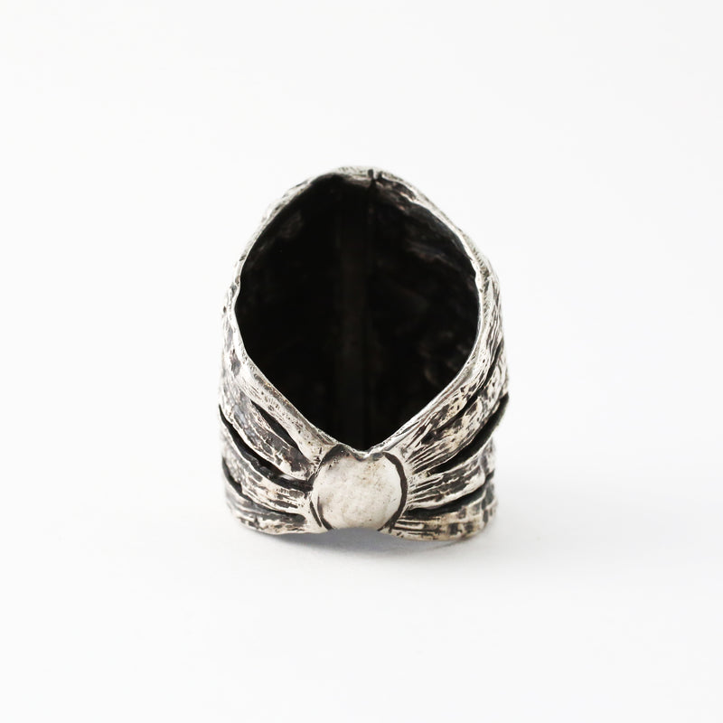 Oxidized Silver and Diamond Banana Flower Armadillo Ring