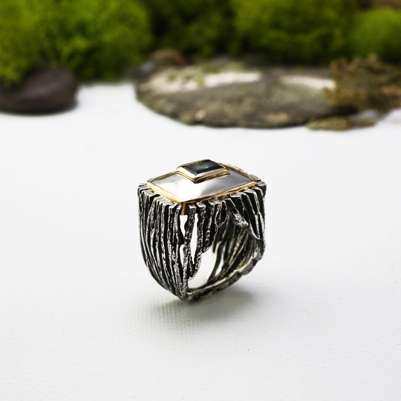 Palm Block Ring with Tourmaline