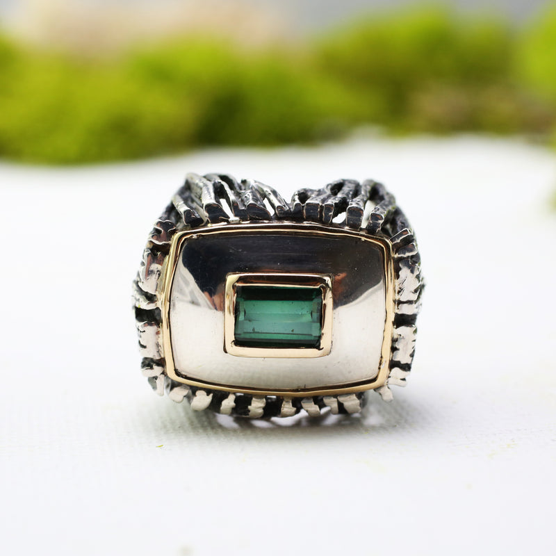 Palm Block Ring with Tourmaline