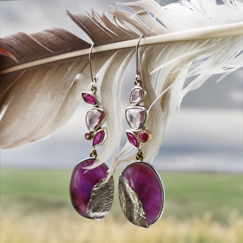 Ruby and Cluster Petal Drop Earrings