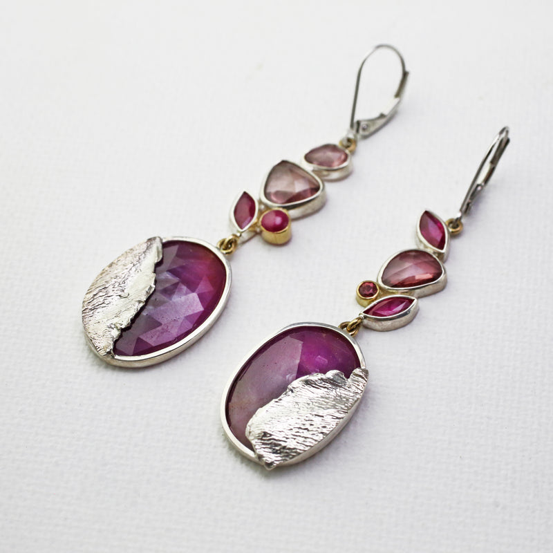 Ruby and Cluster Petal Drop Earrings