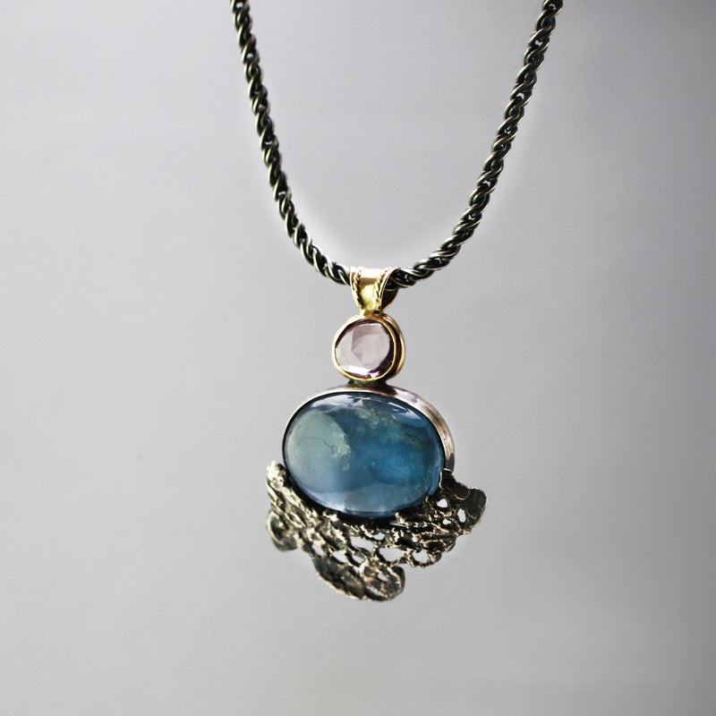 Sapphire and Aquamarine Lace Cairns Pendant