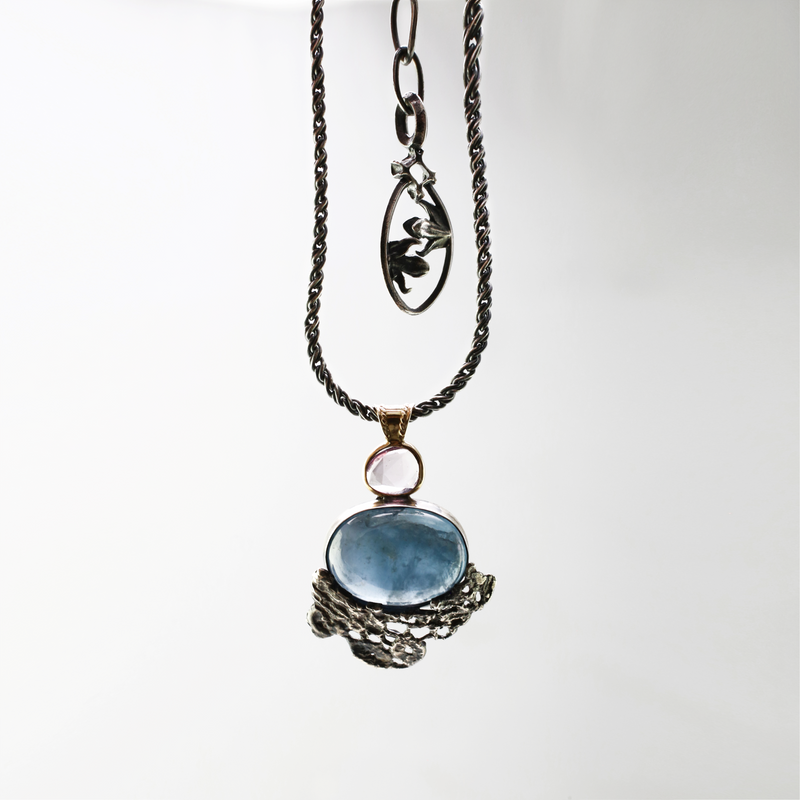 Sapphire and Aquamarine Lace Cairns Pendant