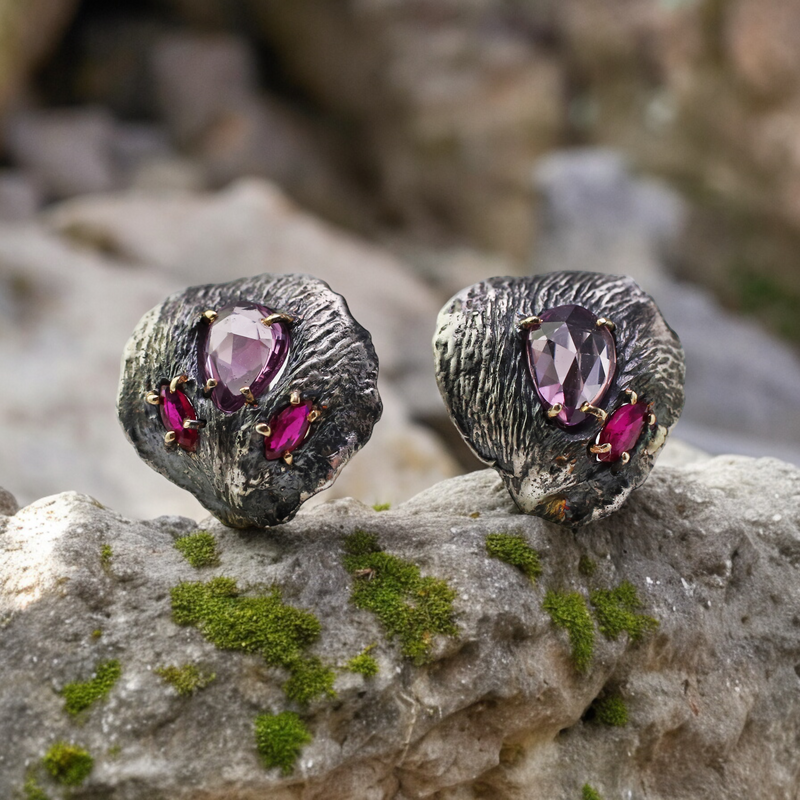 Sapphire and Ruby Petal Studs