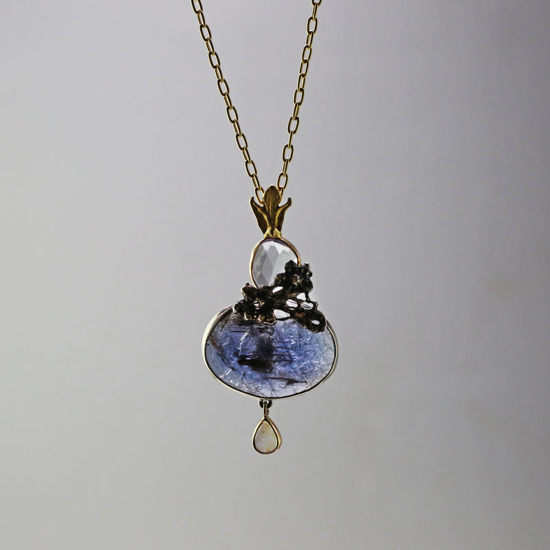 Tanzinite, Opal, and Sapphire Lace Pendant