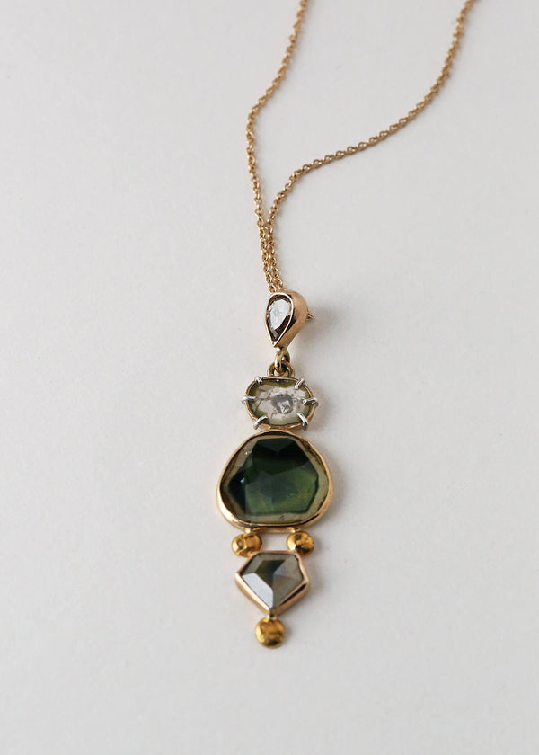 Tourmaline and Diamond Geometric Greens Cairns Pendant