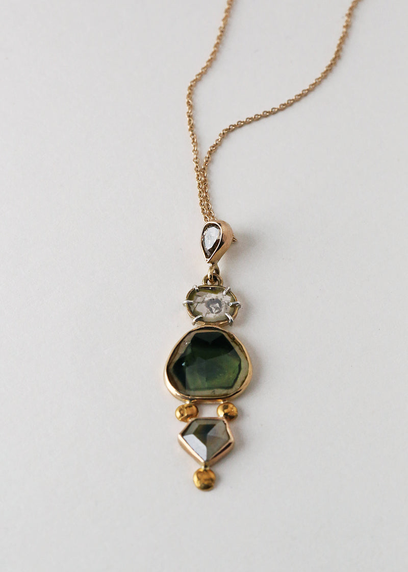 Tourmaline and Diamond Geometric Greens Cairns Pendant