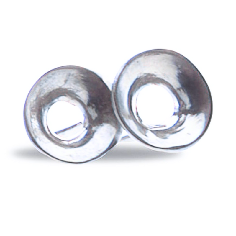 Sterling silver stud earrings with a polished finish, showcasing an organic shape inspired by the anemone.