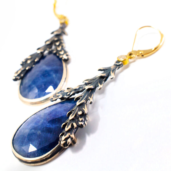 Cedar and Sapphire Drop Earrings