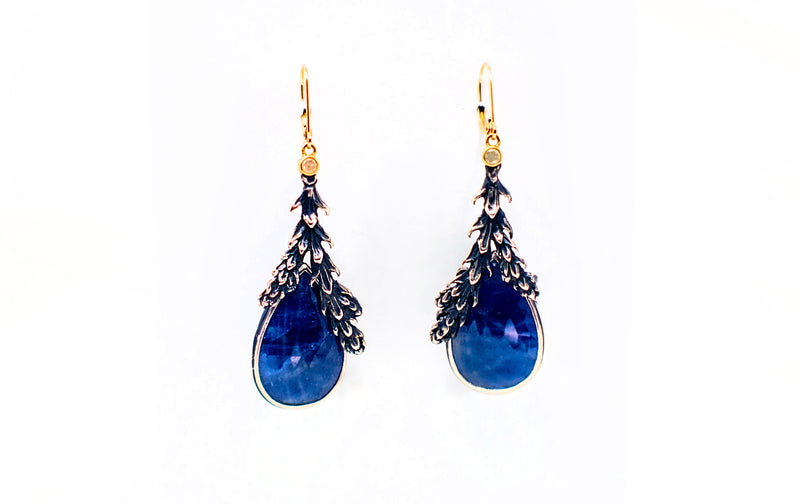 Cedar and Sapphire Drop Earrings