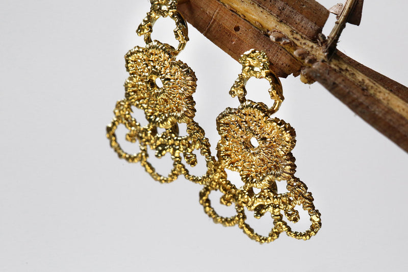 Gold Lace Bell Earring