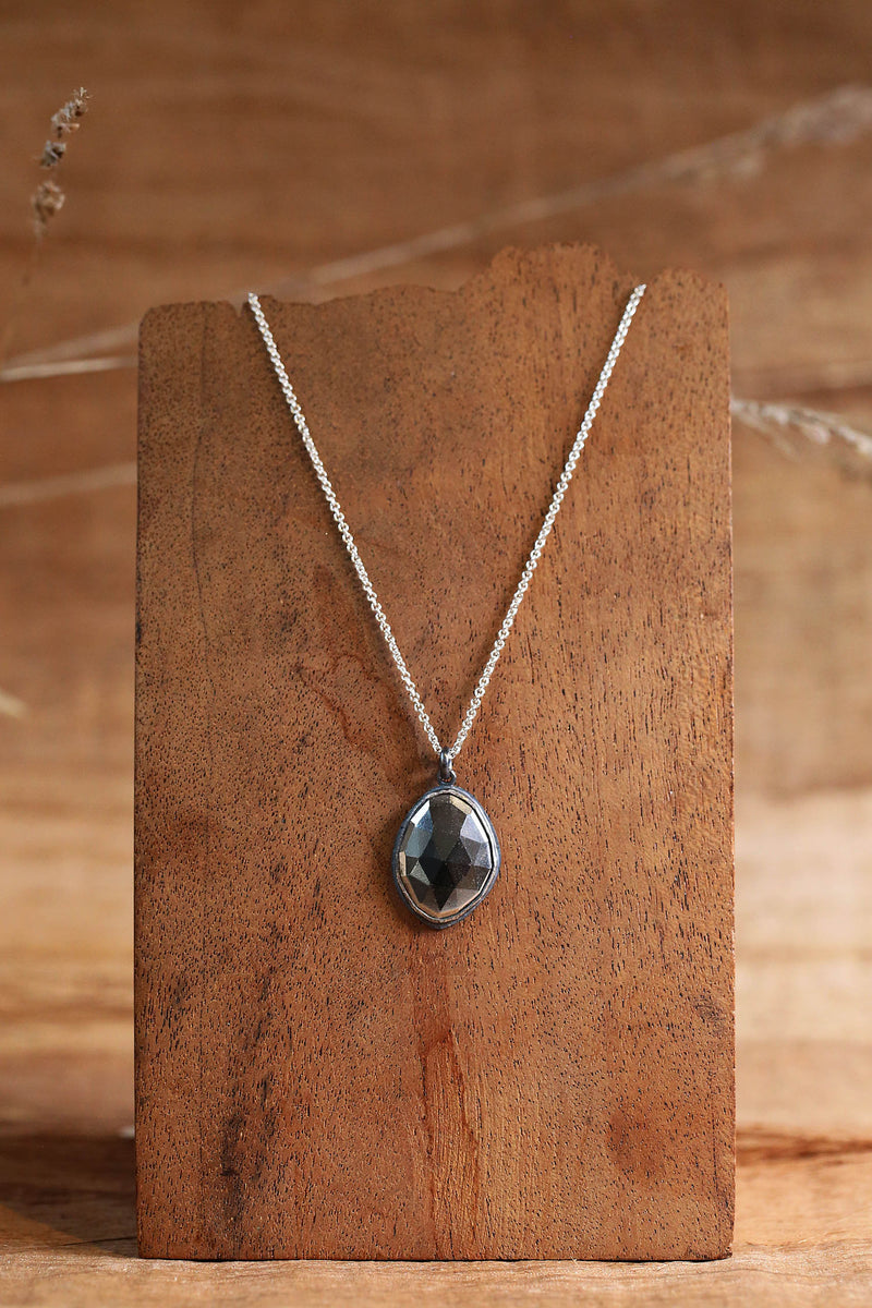 Rose Cut Pyrite Pendant in Oxidized Sterling Silver