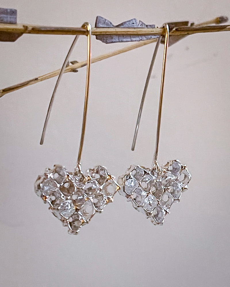 Pinecone Heart Drop Earrings in Silver