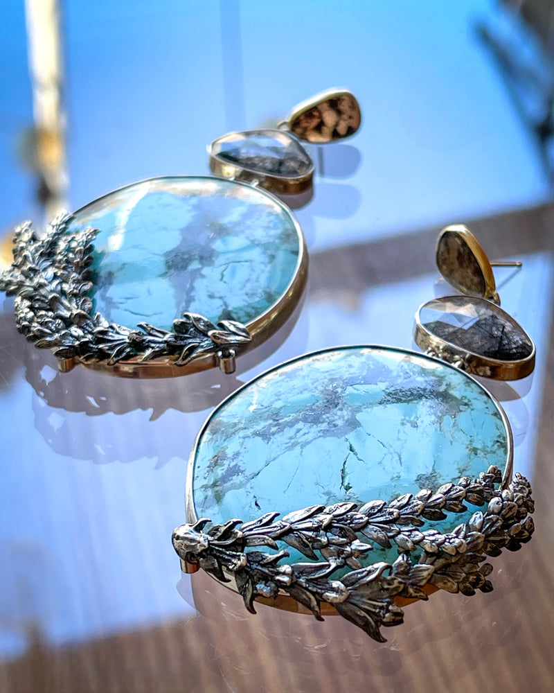 Deerhorn Cedar Diamond Slice Turquoise Earrings