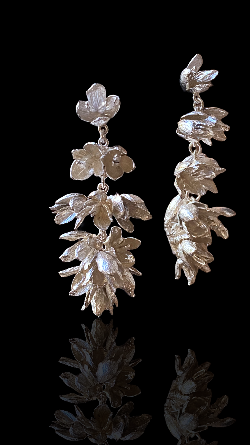 Cedar Flower Silver Chandelier Earrings