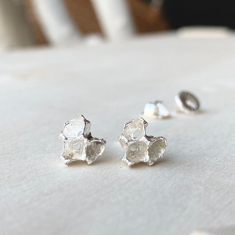 Pinecone Heart Silver Stud Earrings