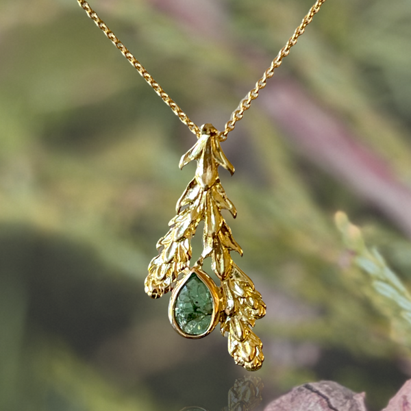 Emerald and 18k Gold Cedar Pendant