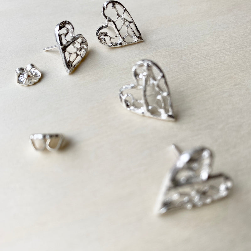 Sea Fan Heart Silver Post Earrings