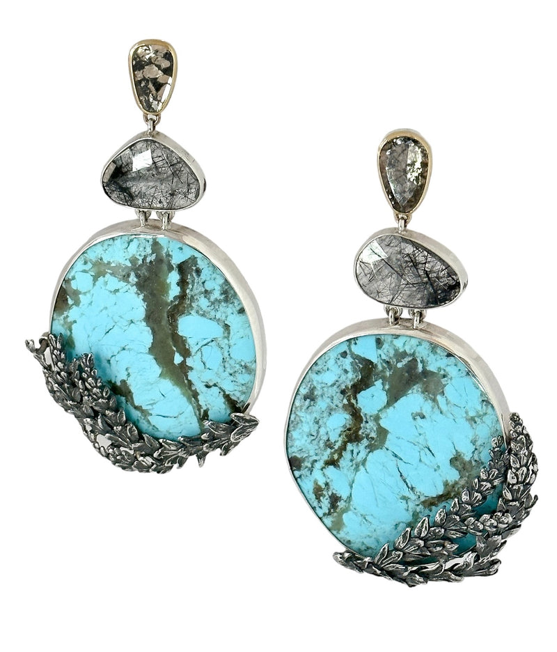 Deerhorn Cedar Diamond Slice Turquoise Earrings