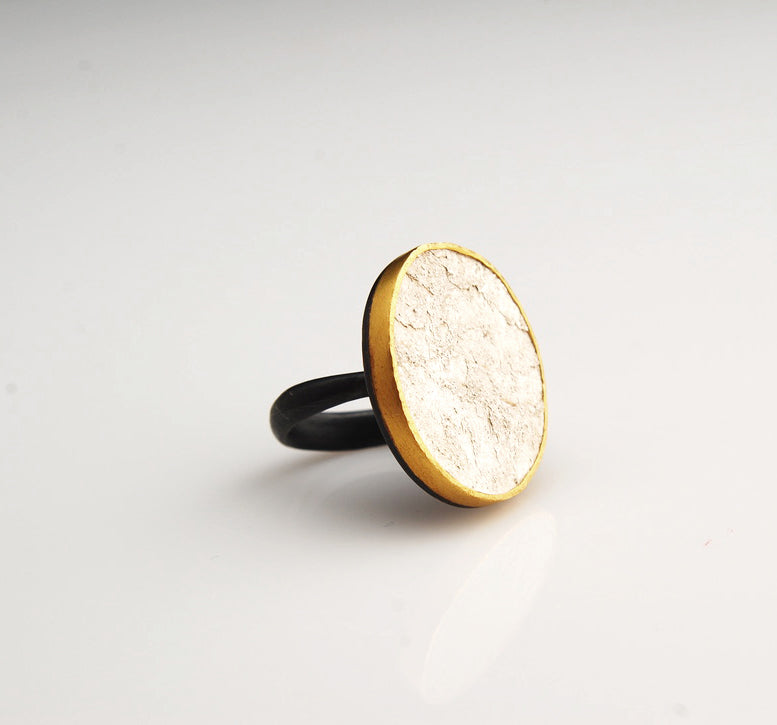 Silk Textured Portrait Ring with 22k Gold